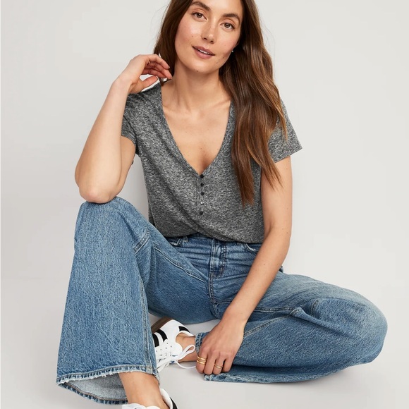 NWT OLD NAVY Linen-Blend V-Neck Henley T-Shirt Black Wash SIZE XTRA LARGE - Picture 3 of 5